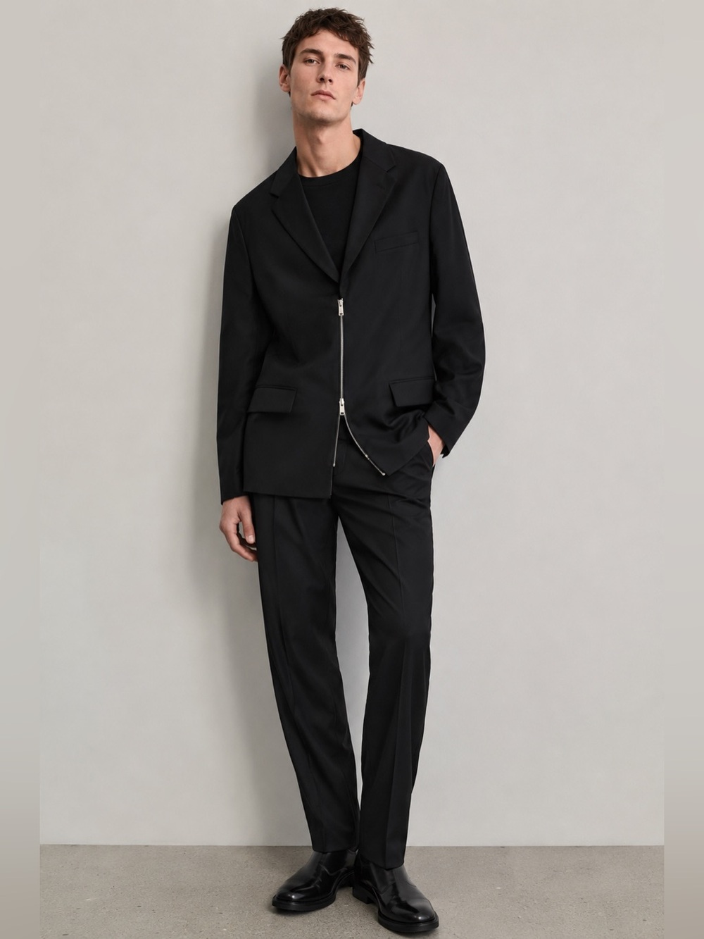 COS 100% Wool Asymmetric Zip Blazer Jacket Men’s 36R Black